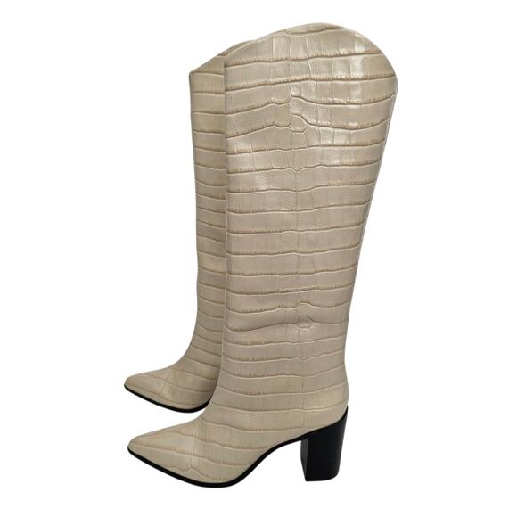 SCHUTZ Cream Beige Pointed Toe Block Heel Knee High Embossed Leather Boots 9.5 - Picture 6 of 8
